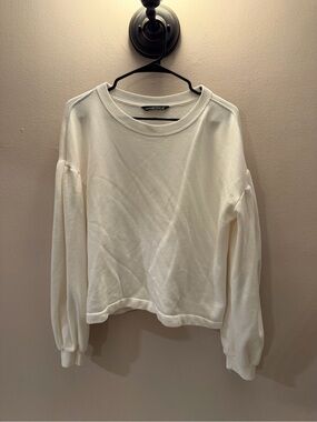 Abercrombie & Fitch Womens Cream Puff Sleeve Crewneck Sweatshirt Small White